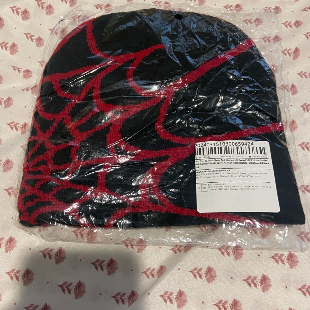 Black and Red Spider Web Beanie